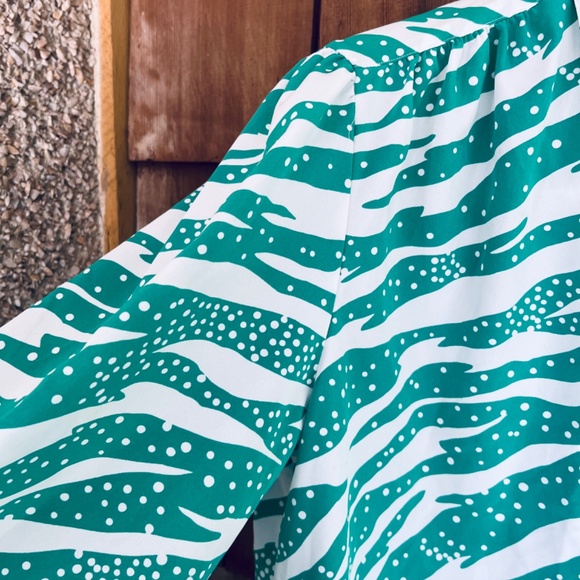 Hooper Associates Vintage 80s 90s Polka Dot Green Stripes Long Sleeve Blouse 16 - Picture 7 of 12